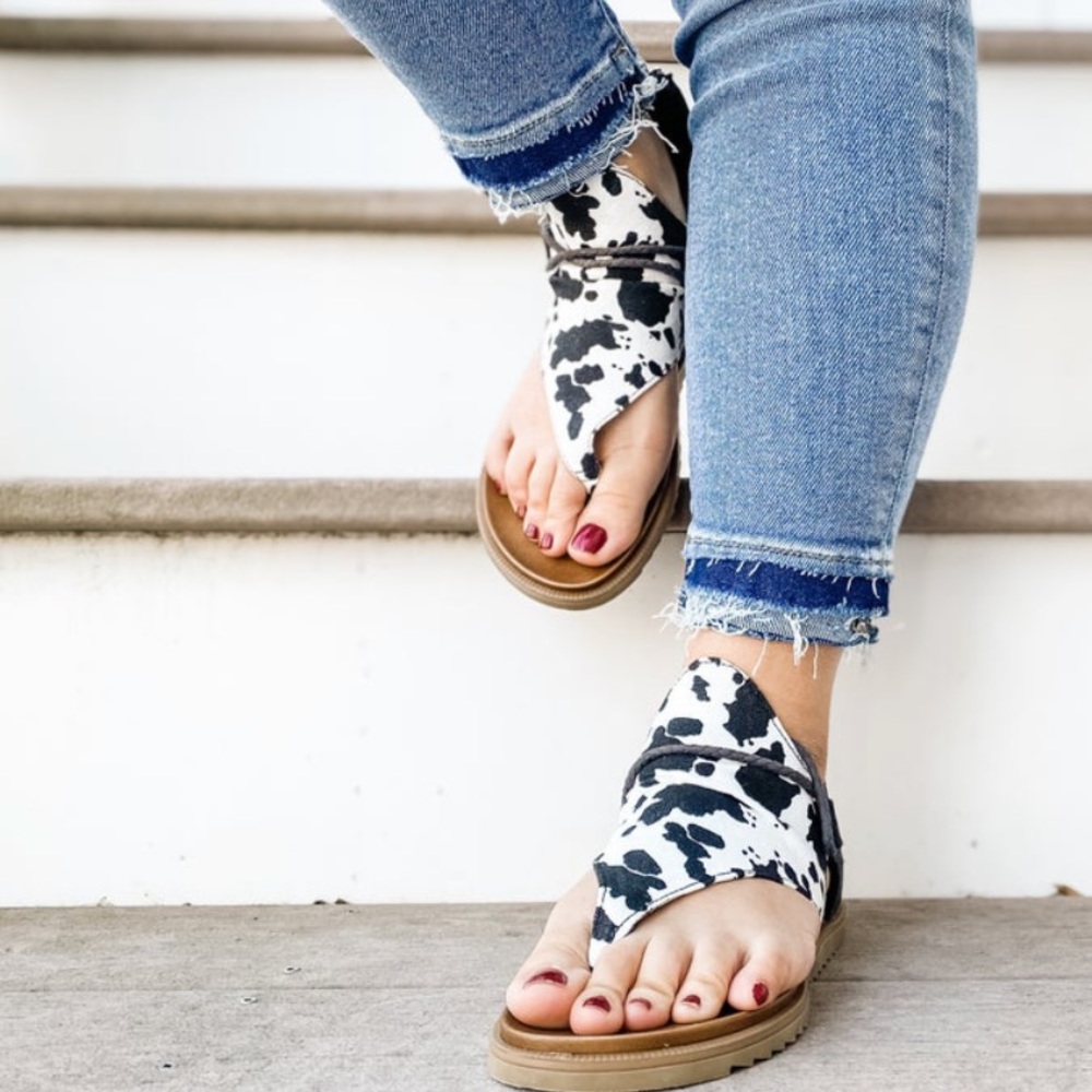 Cow print thong sandals